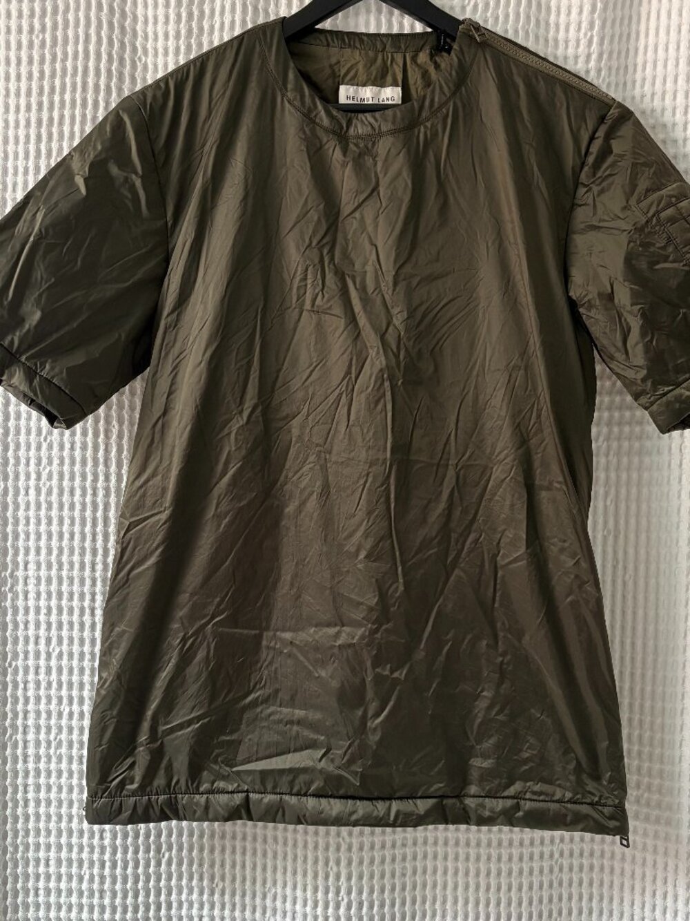 Helmut Lang olive green military inspired short sleeve zipper T-shirt medium